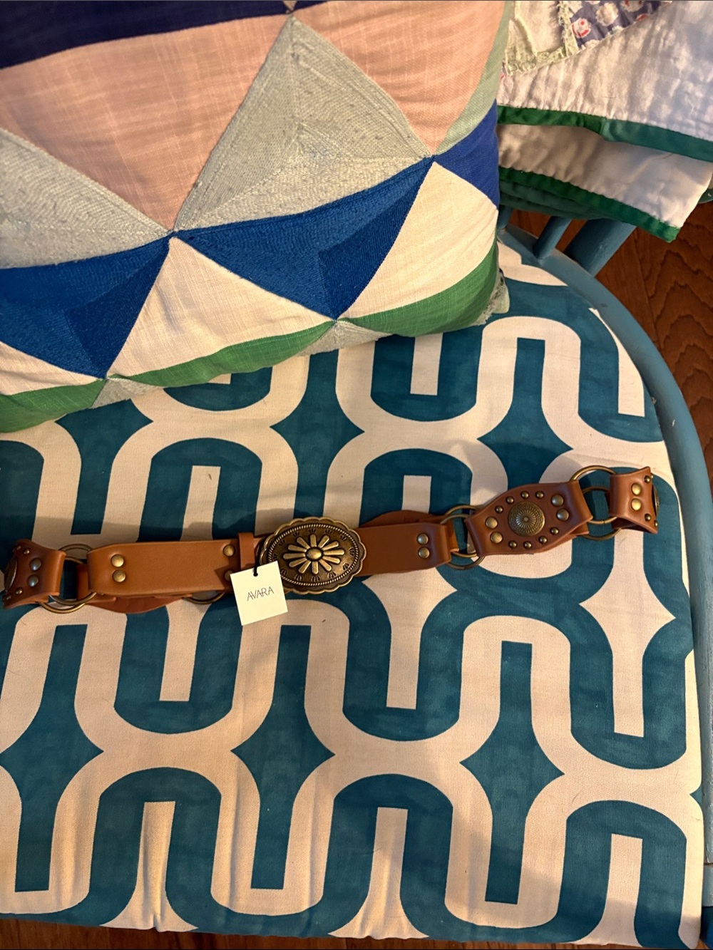 Avara Tan Leather Concho Belt with Decorative Medallion